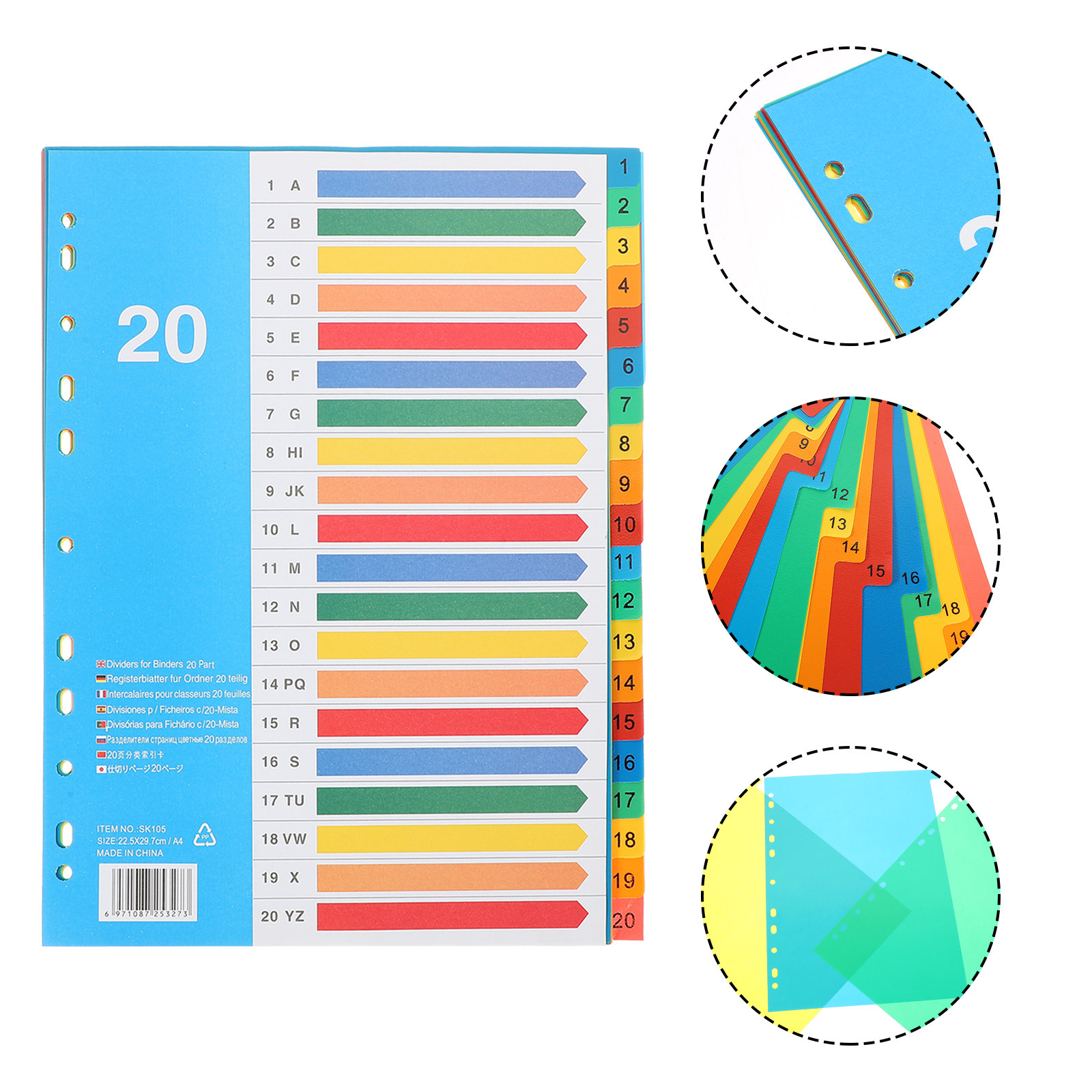 Tab Divider A4 - 5 Divisórias para Fichário, Abas Plásticas